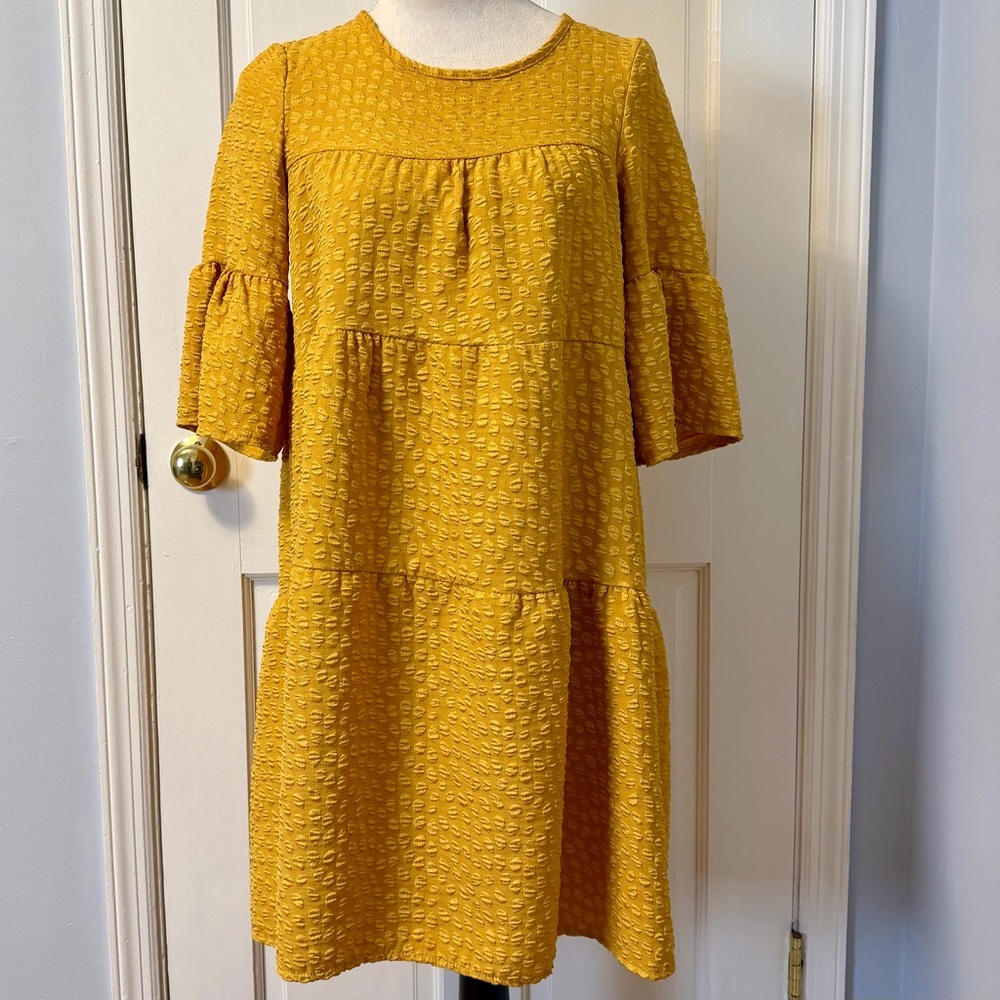 Marisa & Marie Made in Italy Gold Textured Tiered Smock Dress, S
